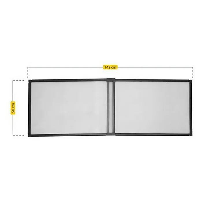 Schellenberg Mosquitera - 75 cm - 142 cm, Inserción, Color bastidor: Antracita - Imagen de una mosquitera de dos paneles, que muestra dimensiones de 142 cm de ancho y 50 cm de alto para detalles del producto.