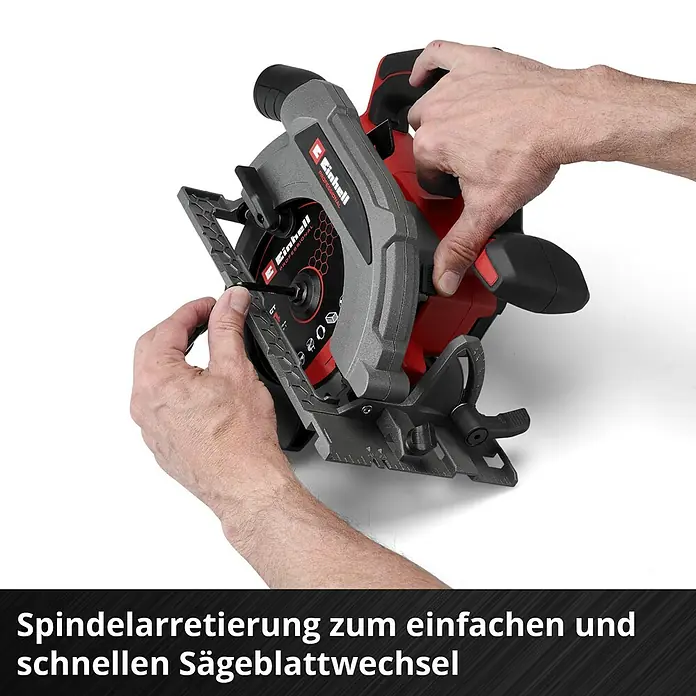 Einhell Power X-Change 18V Akku-Handkreissäge TP-CS 18/165 Li BL - Solo - 18 V, Ohne Akku, Durchmesser Sägeblatt: 165 mm, 5.000 U/min - Spindelarretierung zum einfachen und schnellen Sägeblattwechsel.
