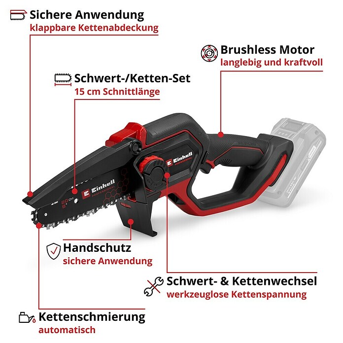Einhell Professional Akku-Kettensäge GP-PS 18/20 LI (18 V, Li-Ionen, Ohne Akku, Schwertlänge: 19,2 cm) | BAUHAUS