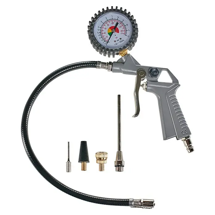 Einhell Kompressor TC-AC 190 OF Set - Max. Druck: 8 bar, Schmierung: Ohne - Reifendruckpistole mit Manometer und verschiedenen Adaptern zur einfachen Reifendruckkontrolle und -einstellung.