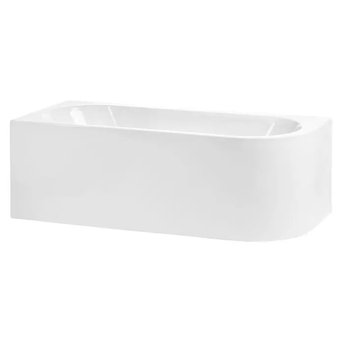 Camargue Bañera Afrodita - 150 x 75 cm, Acrílico sanitario, Orientación de la bañera: Derecha, Blanco - Primer plano de una bañera blanca moderna con bordes redondeados, perfecta para un baño elegante.