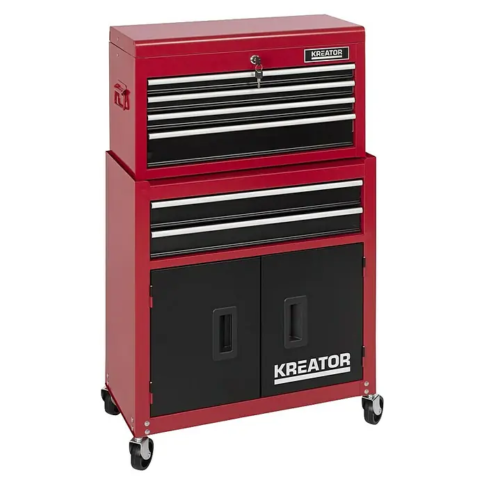 Kreator Carro portaherramientas KRT653005 - L x An x Al: 32,5 x 64 x 64 cm, Número de cajones: 6 ud. - Armario de herramientas rojo de Kreator con cajones y compartimentos para guardar herramientas en el taller o garaje.