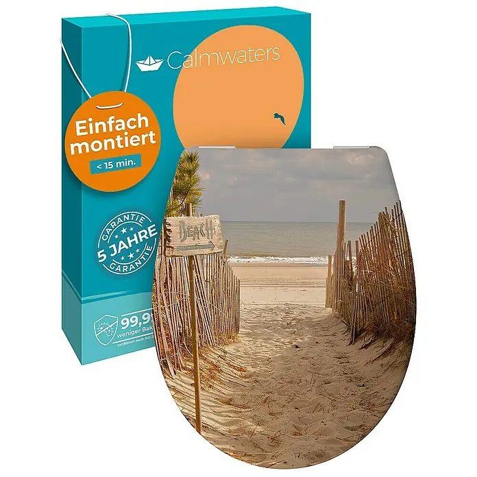 Calmwaters WC-Sitz Motiv Sandstrand - Duroplast, Mehrfarbig, Mit Absenkautomatik - WC-Sitz mit Strandmotiv, Calmwaters. Der Deckel zeigt einen Sandweg zum Meer mit Schild. Einfache Montage in unter 15 Minuten, 5 Jahre Garantie.