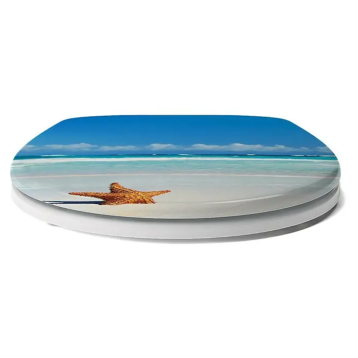 Calmwaters WC-Sitz Motiv Seestern - Duroplast, Mehrfarbig, Mit Absenkautomatik - Ein WC-Sitz mit einem Strandmotiv, das eine idyllische Szene mit einem Seestern im Sand darstellt. Perfekt für ein maritimes Badezimmerdesign.