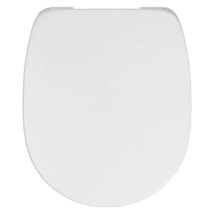 Calmwaters WC-Sitz Ideal Standard Connect - Duroplast, Weiß, Mit Absenkautomatik - Draufsicht eines weißen WC-Sitzes mit sanft geschwungenen Linien, ideal für moderne Badezimmerdesigns und erhöhten Komfort.