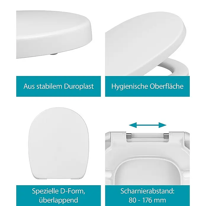 Calmwaters WC-Sitz Ideal Standard Connect - Duroplast, Weiß, Mit Absenkautomatik - Toilettensitz aus robustem Duroplast mit hygienischer Oberfläche, spezieller D-Form und Scharnierabstand von 80-176 mm.