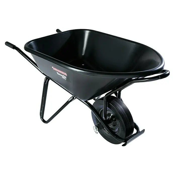 Bauschubkarre AF7OFR - 140 l, Traglast: 250 kg - Schwarze Schubkarre mit robuster Wanne und stabilem Stahlrahmen für Gartenarbeiten und Baustellen.