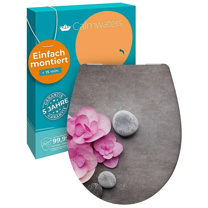 Calmwaters WC-Sitz Motiv Wellness Orchidee - Duroplast, Mehrfarbig, Mit Absenkautomatik - Das Calmwaters WC-Sitz-Set mit Stein- und Blütenmuster vereint Funktionalität und Design für ein entspannendes Badezimmerambiente.