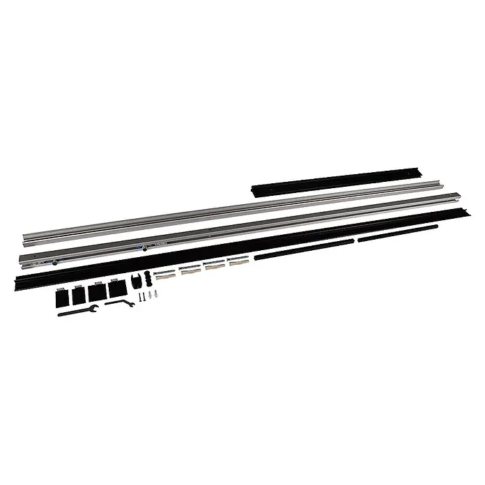 Inova Glasschiebetür Klarglas Komplettset 5 Felder schwarz inkl. Softclose -  - Ein komplettes Set für Schiebetüren mit Schienen, Halterungen, Schrauben und Werkzeugen für eine einfache Installation.