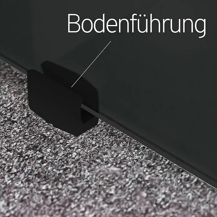 Inova Glasschiebetür Klarglas Komplettset 5 Felder schwarz inkl. Softclose -  - Bodenführung für Glasdusche mit schwarzem Kunststoffprofil, sorgt für sicheren Halt und verhindert seitliches Verrutschen.