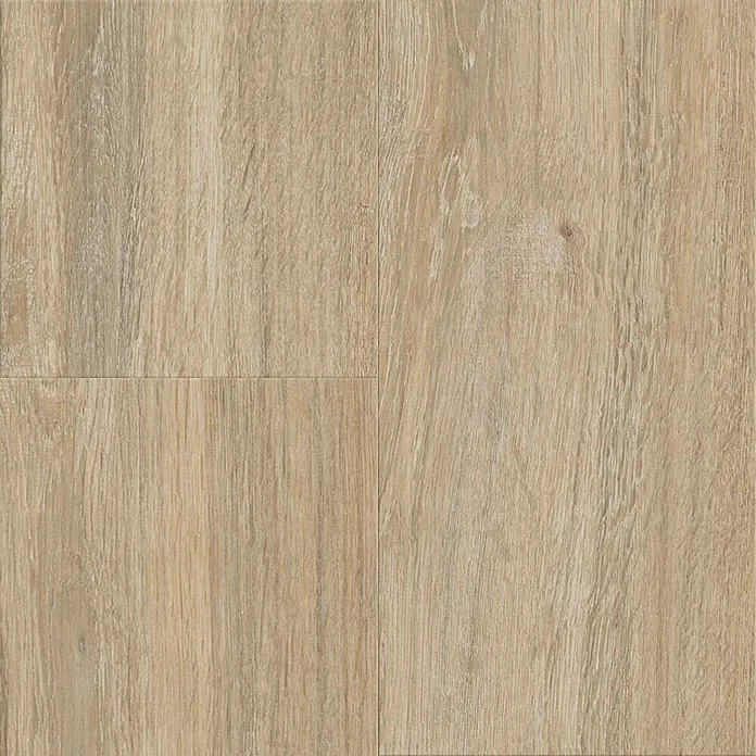 LOGOCLIC Vinto Laminat Classic Eiche Sorrent1.285 x 192 x 8 mm, Landhausdiele, Eiche Sorrent - Nahaufnahme von beigem Holzlaminatboden, der eine warme und natürliche Ästhetik mit sanften Maserungen aufweist.