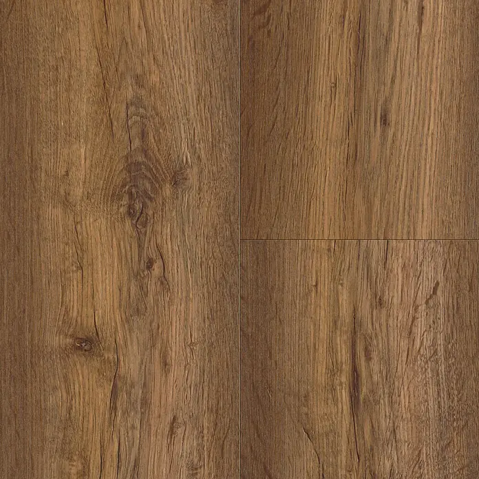LOGOCLIC Laminatmuster Vinto Eiche Bergamo - 296 x 195 x 1 mm, Landhausdiele - Detailaufnahme eines Laminatbodens in Holzoptik, der die Maserung und Farbe des Holzes realistisch wiedergibt.