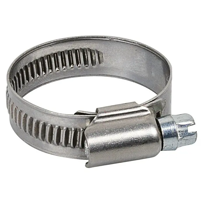 Schlauchschelle - Spannbereich: 40 mm - 60 mm, Breite Band: 12 mm, Edelstahl, 1 Stk. - Eine Nahaufnahme einer Schlauchschelle aus Edelstahl, die zum Sichern von Schläuchen verwendet wird.