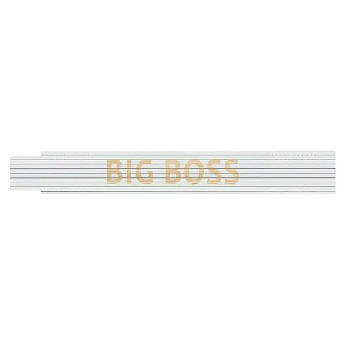 Heka Zollstock Big Boss - B x L: 17 mm x 2 m, Holz, Aufdruck: Big Boss - Eine weiße Jalousie mit dem Schriftzug "BIG BOSS" in Holzfarbe. Schlicht und modern für Büro oder Zuhause, um Licht zu regulieren.