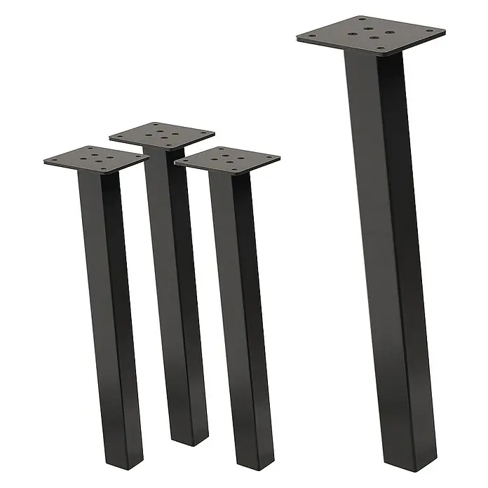 ML-Design Tischgestell 4er Set Tischkufen schräg Möbelfüße und aus Stahl I-Form - L x B x H: 10 x 10 x 42 cm, Traglast: 500 kg, Stahl - Vier schwarze, quadratische Möbelfüße mit quadratischen Montageplatten. Ideal für DIY-Möbelprojekte und zur Erhöhung von Möbelstücken.