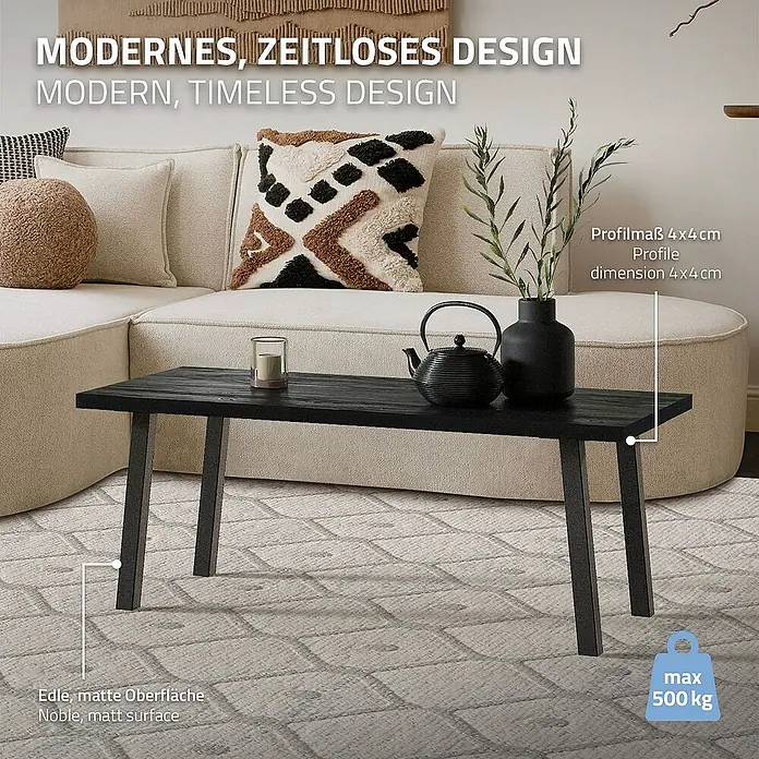 ML-Design Tischgestell 4er Set Tischkufen schräg Möbelfüße und aus Stahl I-Form - L x B x H: 10 x 10 x 42 cm, Traglast: 500 kg, Stahl - Ein stilvoller Couchtisch in Schwarz mit minimalistischem Design, ideal für moderne Wohnräume mit einer Tragfähigkeit von bis zu 500 kg.