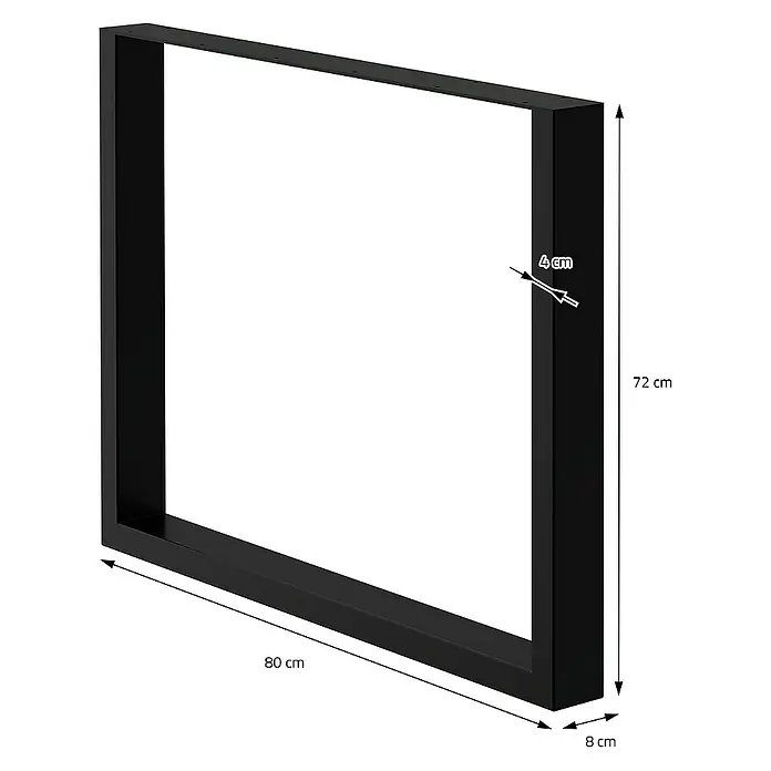 ECD Germany Tischgestell modernes Industriedesign Möbelfüße aus Metall - L x B x H: 8 x 80 x 72 cm, Stahl - Produktbild eines schwarzen Tischgestells mit Maßen, die auf dem Bild dargestellt sind.
