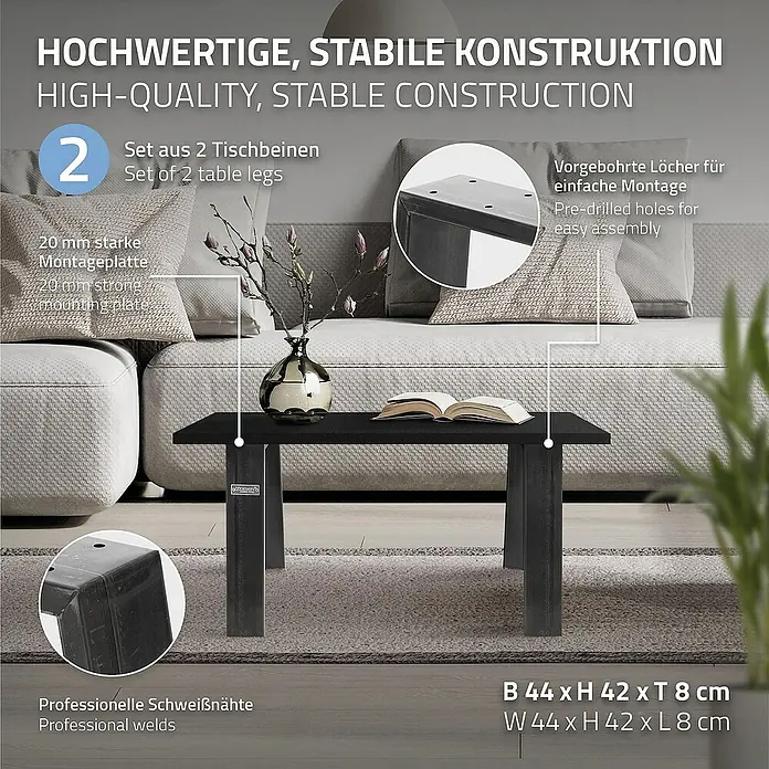 ML-Design Tischgestell Loft 2er Set Bankkufen aus Stahl Industriedesign U-Form - L x B x H: 8 x 44 x 42 cm, Stahl - Schwarzer Couchtisch mit robusten Tischbeinen aus Metall. Hochwertige, stabile Konstruktion mit professionellen Schweißnähten.