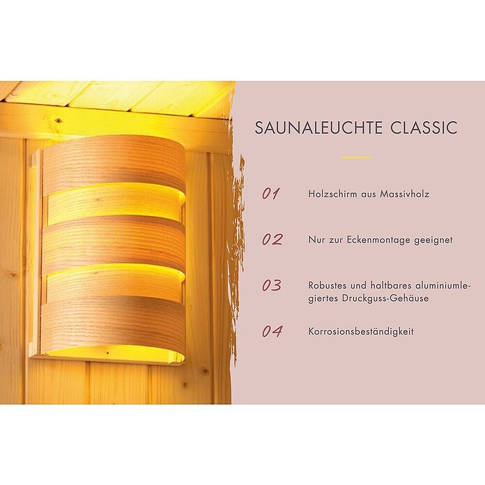 Karibu Saunaleuchte Plug & Play Classic (Max. Leistung: 40 W, Espenholz)