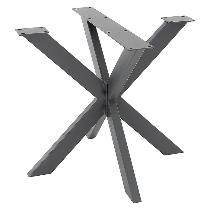 ML-Design Tischgestell Spider Kreuzgestell Schwerlast aus Stahl für DIY - L x B x H: 85 x 85 x 71 cm, Traglast: 150 kg, Stahl - Metalltischgestell im X-Design mit grauer Oberfläche und Montageplatten für eine Tischplatte.
