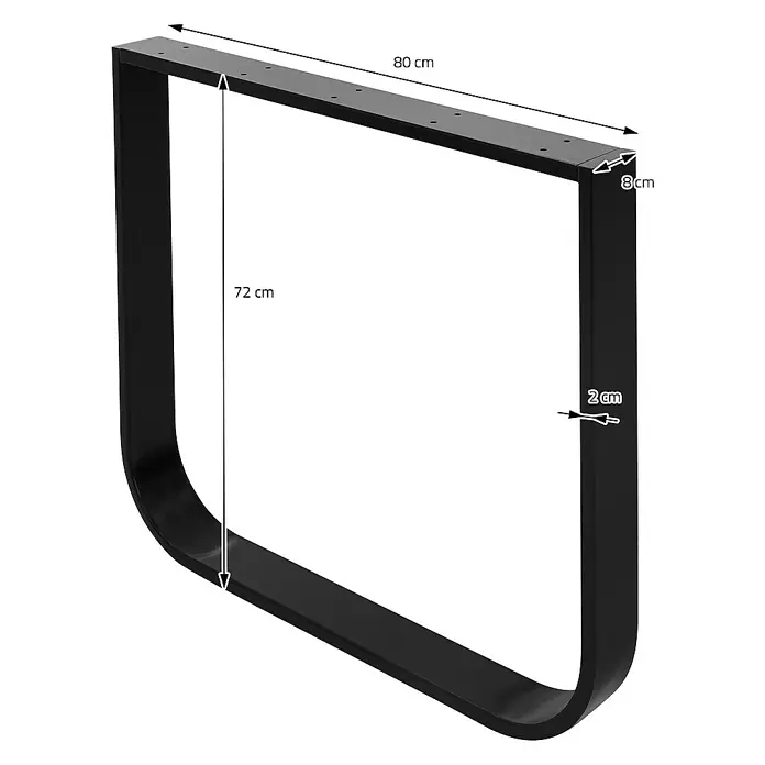 ML-Design Tischgestell Kufengestell O-Form Schwarz für Esstisch/Schreibtisch DIY-Projekte - L x B x H: 8 x 80 x 72 cm, Stahl - Schwarzes U-förmiges Möbelbein mit Maßangaben (80x72x8 cm) und einer Materialstärke von 2 cm zur präzisen Planung.