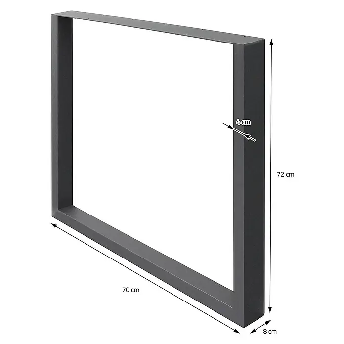ECD Germany Tischgestell modernes Industriedesign Möbelfüße aus Metall - L x B x H: 8 x 70 x 72 cm, Stahl - Das Bild zeigt ein U-förmiges, graues Tischgestell mit den Maßen 72x70x8 cm. Die Materialstärke beträgt 4 cm. Ideal für DIY-Möbelprojekte.