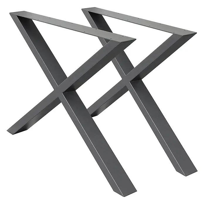 ECD Germany Tischgestell 2x Tischbeine X-Design pulverbeschichtete Stahl Industriedesign - L x B x H: 8 x 60 x 72 cm, Stahl - Zwei graue Tischbeine in X-Form für eine moderne und stilvolle Einrichtung.