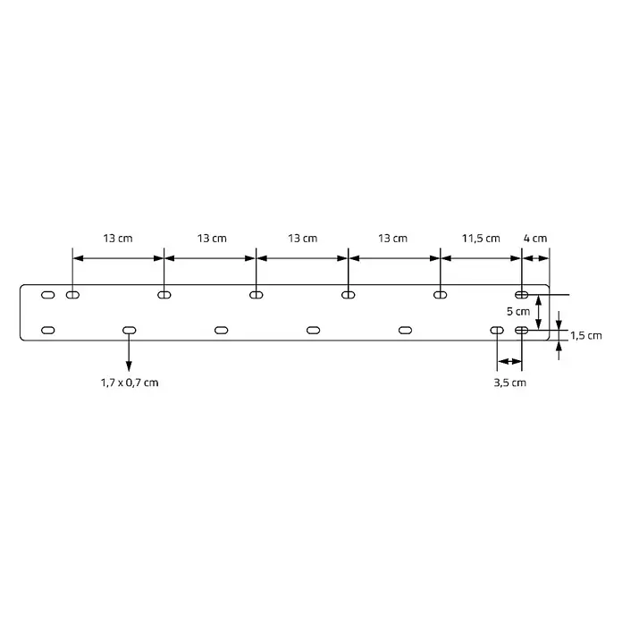 ML-Design Tischgestell Schräge Metall Bankbeine Bankgestell - L x B x H: 8 x 75 x 72 cm, Stahl - Abbildung einer Montageplatte mit verschiedenen Abmessungen und Bohrungen für Schrauben zur Befestigung verschiedener Elemente.