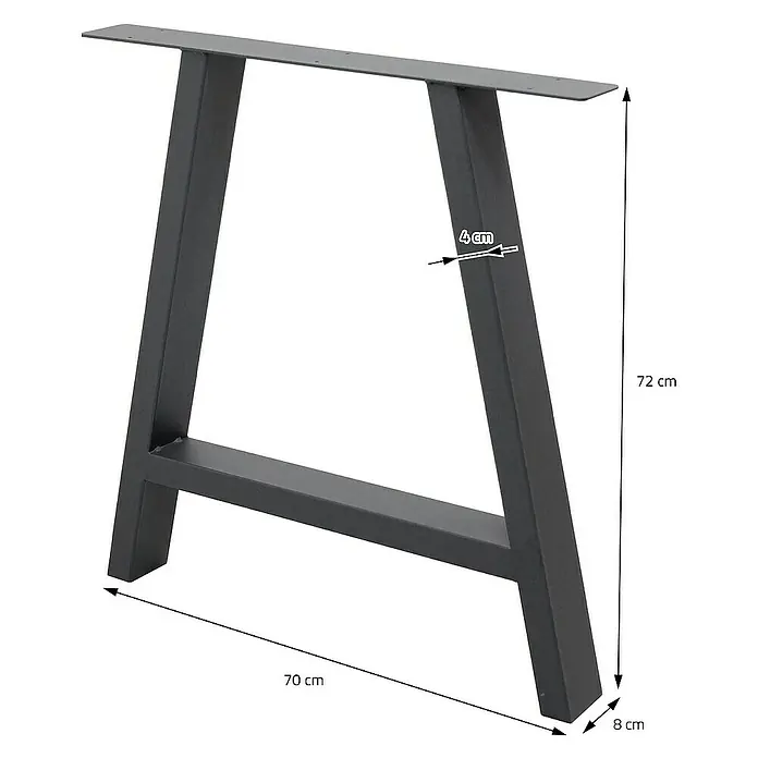 ECD Germany Tischgestell 2x Tischbeine A-Design aus pulverbeschichtetem Stahl - L x B x H: 8 x 60 x 72 cm, Stahl - Schwarzes Tischbein aus Metall mit den Maßen 72 cm Höhe, 70 cm Breite und 8 cm Tiefe, ideal für DIY-Möbelprojekte.