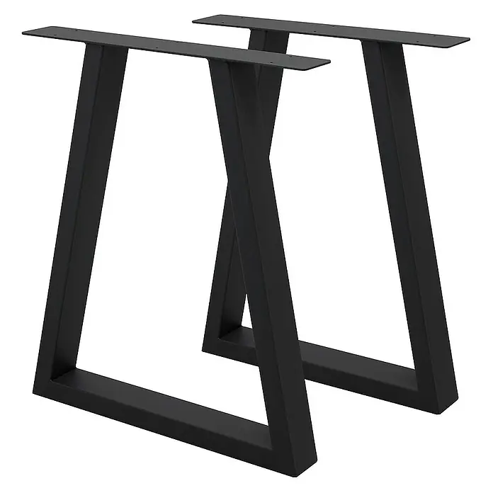 ECD Germany Tischgestell 2x Tischbeine Trapez Design aus pulverbeschichtetem Stahl - L x B x H: 8 x 60 x 72 cm, Stahl - Bild von zwei Tischbeinen aus Metall. Die Tischbeine sind schwarz und haben eine rechteckige Form mit einer Montageplatte.