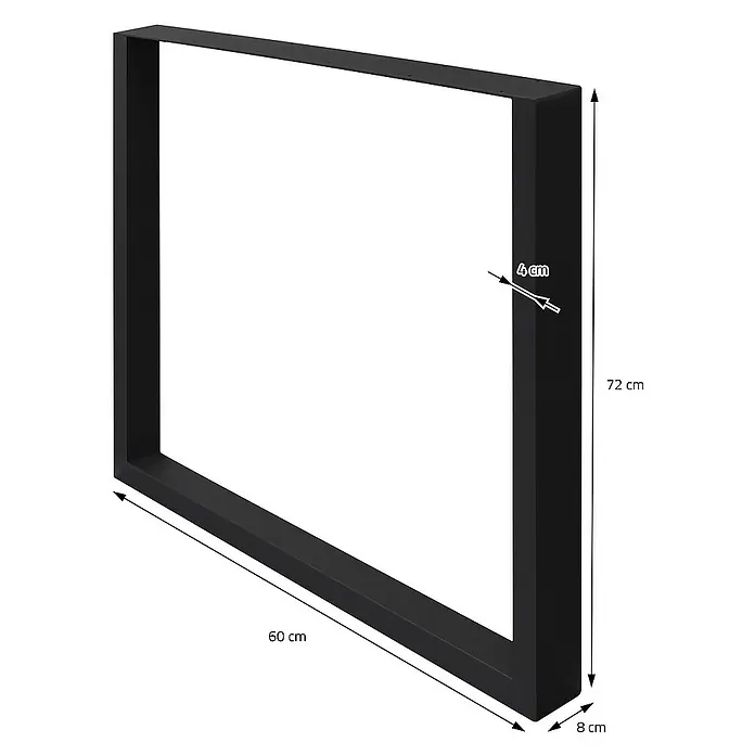 ECD Germany Tischgestell modernes Industriedesign Möbelfüße aus Metall - L x B x H: 8 x 60 x 72 cm, Stahl - Bild eines schwarzen Metalltischgestells mit den Maßen 72 cm Höhe, 60 cm Länge und 8 cm Breite.