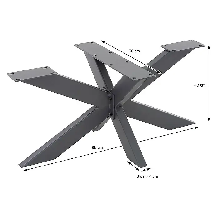 ML-Design Tischgestell Spider Kreuzgestell Schwerlast aus Stahl für DIY - L x B x H: 58 x 98 x 43 cm, Traglast: 150 kg, Stahl - Tischgestell aus Metall mit X-förmigem Design und Maßen.