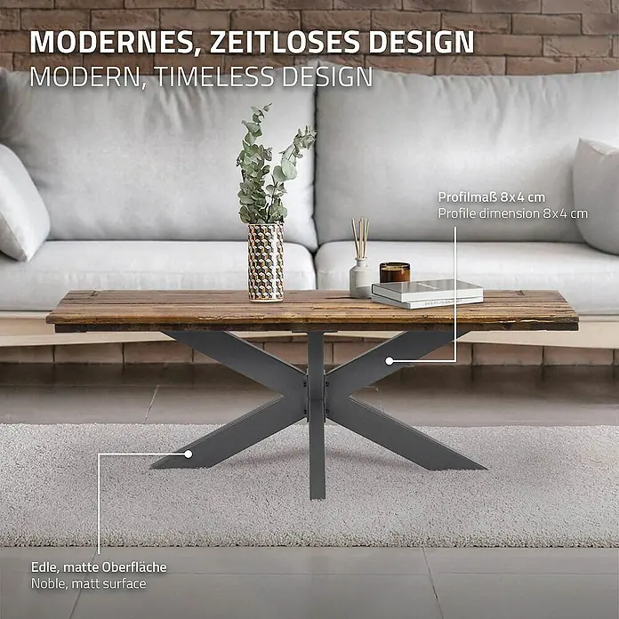 ML-Design Tischgestell Spider Kreuzgestell Schwerlast aus Stahl für DIY - L x B x H: 58 x 98 x 43 cm, Traglast: 150 kg, Stahl - Ein moderner Couchtisch mit einer edlen, matten Oberfläche und einem zeitlosen Design, ideal für jedes Wohnzimmer.