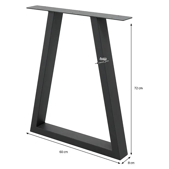 ECD Germany Tischgestell 2x Tischbeine Trapez Design aus pulverbeschichtetem Stahl - L x B x H: 8 x 60 x 72 cm, Stahl - Ein schwarzes Tischbein aus Metall mit den Maßen 72 cm Höhe, 60 cm Länge und 8 cm Breite, das eine moderne und robuste Ästhetik bietet.