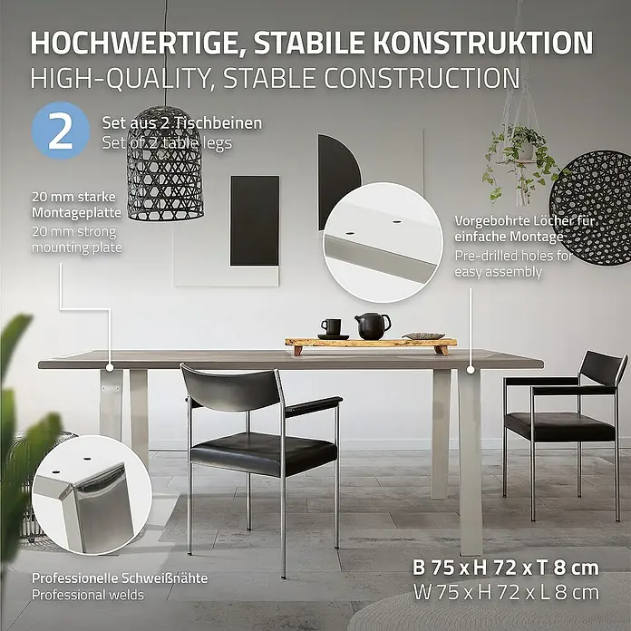 ML-Design Tischgestell Loft 2er Set aus Stahl Industriedesign U-Form - L x B x H: 8 x 75 x 72 cm, Stahl - Hochwertiger Tisch mit stabilen Tischbeinen und professionellen Schweißnähten für eine einfache Montage.
