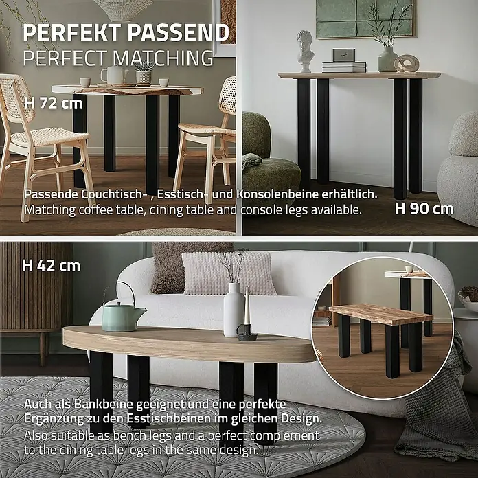 ML-Design Tischgestell 4er Set Tischkufen I-Design Möbelfüße und aus Stahl - L x B x H: 14 x 14 x 30 cm, Stahl - Verschiedene Tische mit passenden Tischbeinen in unterschiedlichen Höhen (42 cm, 72 cm, 90 cm) für Couchtische, Esstische und Konsolen.