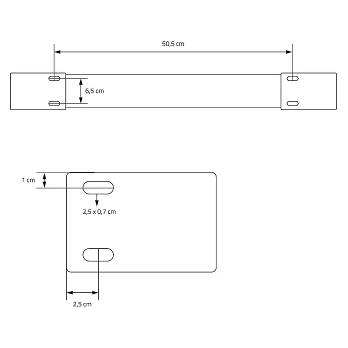 ML-Design Tischgestell Kufengestell Bankkufen für Couchtisch/Sitzbank DIY-Projekte - L x B x H: 8 x 70 x 74 cm, Stahl - Abbildung eines Metallstreifens mit rechteckigen Enden und Maßen zur Produktbeschreibung.
