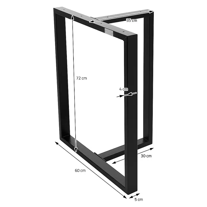 ML-Design Tischgestell Kufengestell Bankkufen für Couchtisch/Sitzbank DIY-Projekte - L x B x H: 35 x 60 x 72 cm, Stahl - Produktabbildung von Tischbeinen aus schwarzem Metall mit den Maßen 72 x 60 x 35 cm.