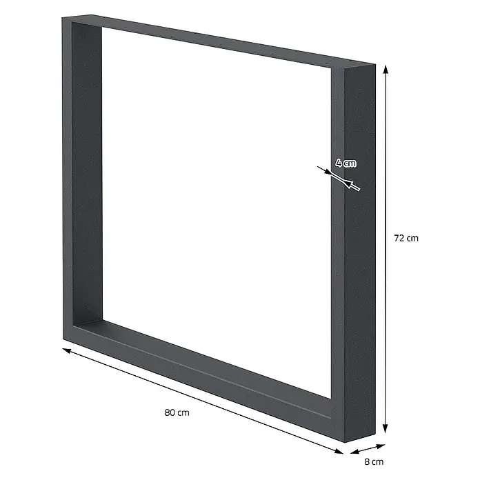 ECD Germany Tischgestell modernes Industriedesign Möbelfüße aus Metall - L x B x H: 8 x 80 x 72 cm, Stahl - Abbildung eines rechteckigen Tischgestells mit den Maßen 80 x 72 x 8 cm und einer Materialstärke von 4 cm.