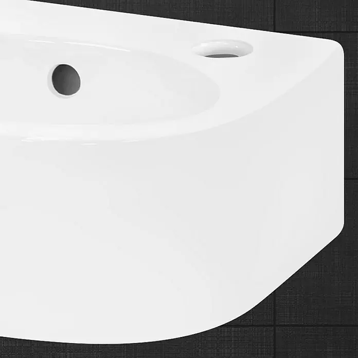 LuxeBath Aufsatzwaschbecken Aufsatzwaschtisch Weiß inkl. Ablaufgarnitur mit Überlauf Waschschale - 25,5 x 33,5 cm, Ohne Spezialglasur, Weiß - Nahaufnahme eines modernen, weißen Waschbeckens mit Armaturenloch und Überlauf, das sich ideal für jedes Badezimmer eignet.