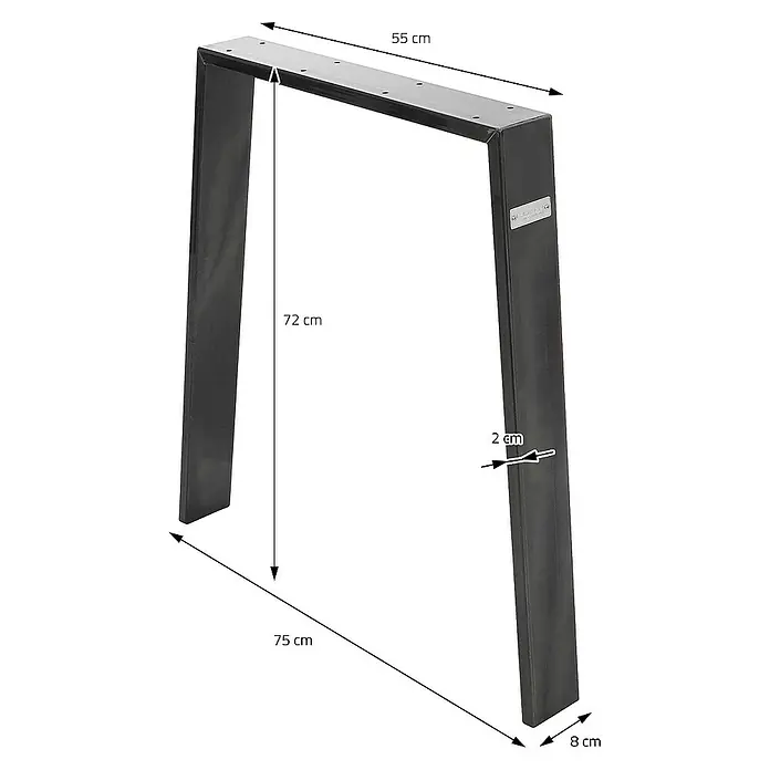 ML-Design Tischgestell Loft 2er Set aus Stahl Industriedesign U-Form - L x B x H: 8 x 75 x 72 cm, Stahl - Produktabbildung eines Tischgestells aus Metall mit genauen Maßangaben für Design und Planung.