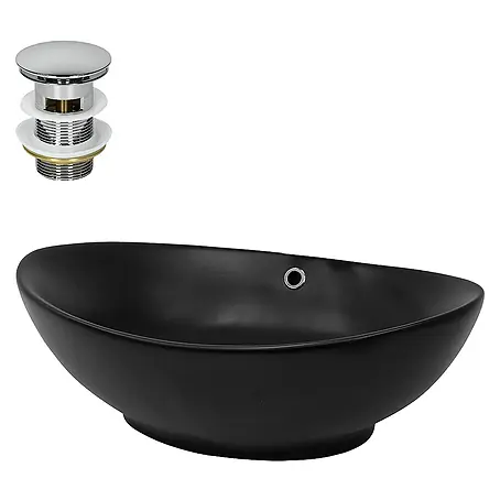 LuxeBath  Aufsatzwaschbecken Handwaschbecken Schwarz inkl. Ablaufgarnitur mit Überlauf