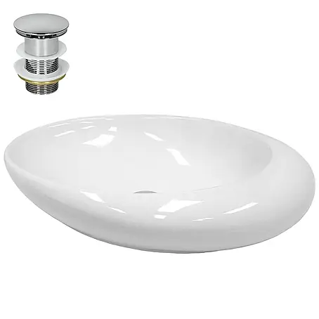 LuxeBath  Aufsatzwaschbecken Aufsatzwaschtisch Weiß inkl. Ablaufgarnitur ohne Überlauf Waschschale