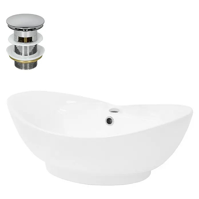 LuxeBath Aufsatzwaschbecken Handwaschbecken Weiß inkl. Ablaufgarnitur mit Überlauf - Ohne Spezialglasur, Weiß, Silber - Waschbecken mit Pop-up-Ablaufgarnitur, eine elegante und moderne Ergänzung für jedes Badezimmer. Das Waschbecken zeichnet sich durch sein einzigartiges Design aus.