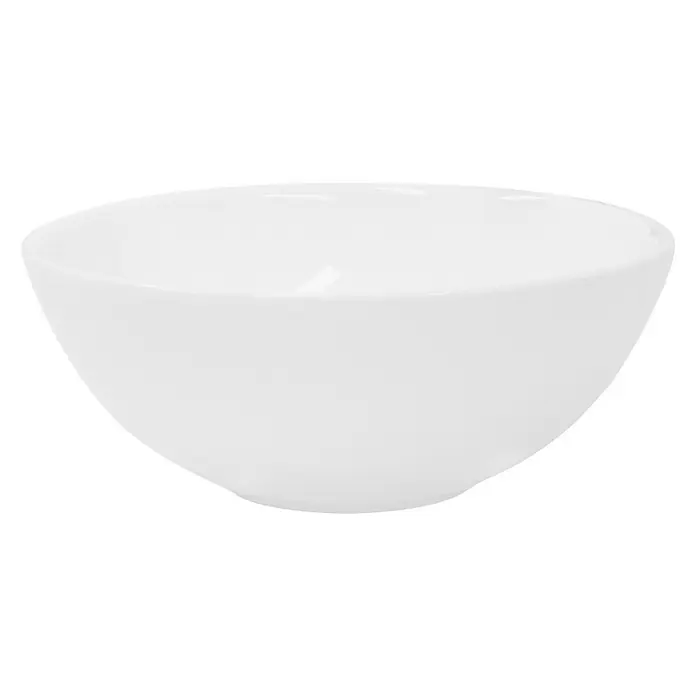 LuxeBath Aufsatzwaschbecken aus Keramik Waschtisch für Badezimmer und Gäste-WC - Ohne Spezialglasur, Weiß - Nahaufnahme einer leeren, weißen Schale, die sich ideal für verschiedene Speisen eignet, von Frühstück bis Dessert.