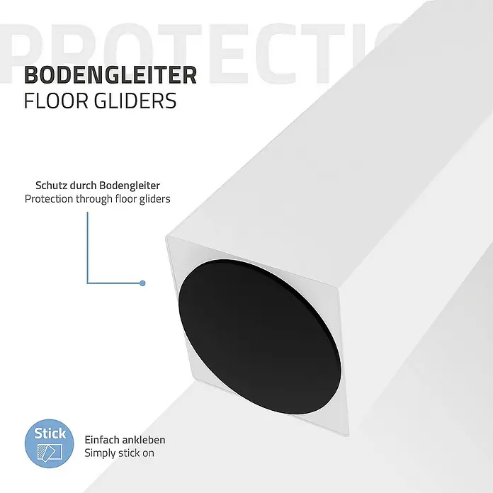 ML-Design Tischgestell 4er Set Tischbeine schräg Möbelfüße und aus Stahl - L x B x H: 14 x 14 x 30 cm, Stahl - Bild von Bodengleitern zum Schutz des Bodens, die einfach anzubringen sind.