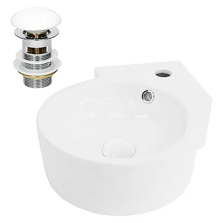 LuxeBath  Aufsatzwaschbecken Handwaschbecken Weiß inkl. Ablaufgarnitur mit Überlauf