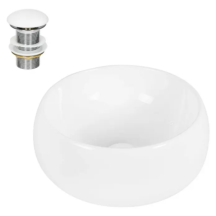 LuxeBath Aufsatzwaschbecken Waschschale Aufsatzwaschtisch Weiß inkl. Ablaufgarnitur ohne Überlauf - 35 x 40 cm, Ohne Spezialglasur, Weiß - Weißes Aufsatzwaschbecken mit Ablaufgarnitur. Das moderne Design ergänzt jedes Badezimmer, ist leicht zu reinigen und langlebig.