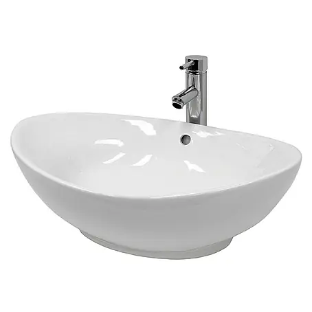 LuxeBath  Aufsatzwaschbecken Waschschale Aufsatzwaschtisch Weiß inkl. Ablaufgarnitur mit Überlauf