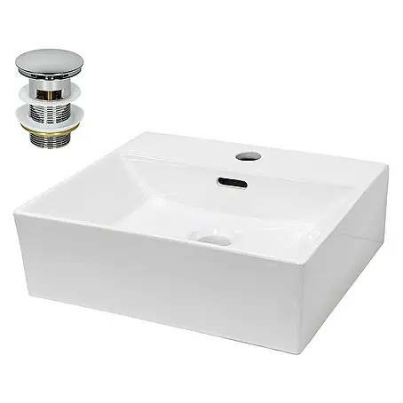 LuxeBath  Aufsatzwaschbecken Waschschale Aufsatzwaschtisch Weiß inkl. Ablaufgarnitur mit Überlauf